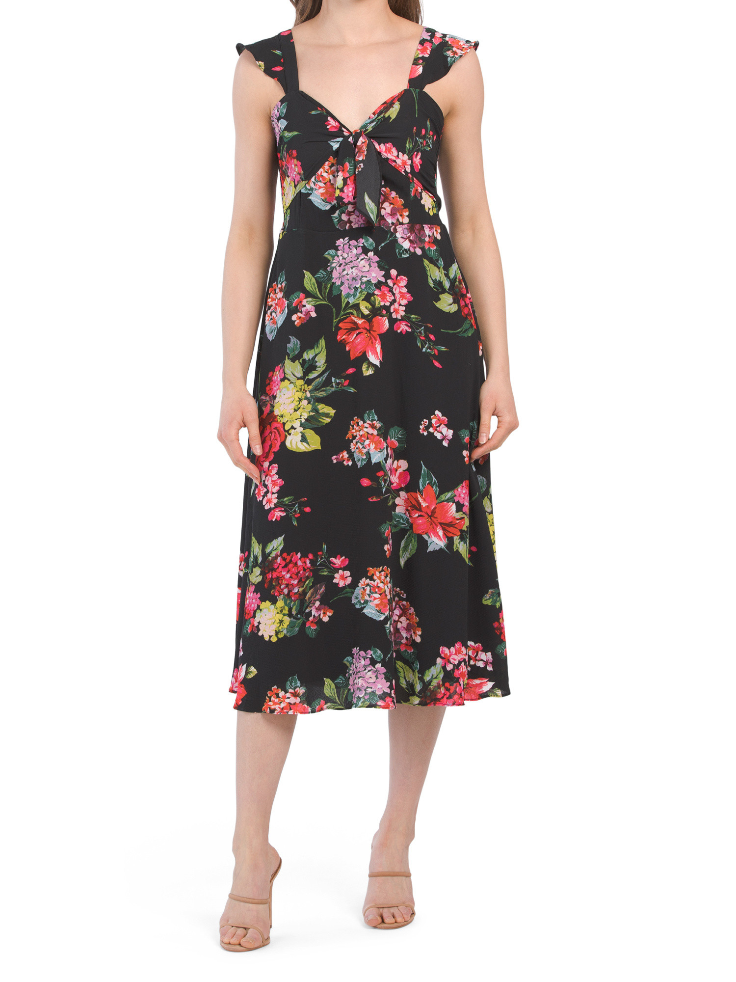 Tie Front Ruffle Sleeve Dress | TJ Maxx