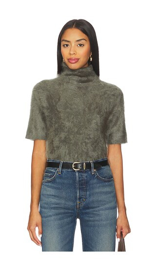 Brushed Short Sleeve Turtleneck Pullover in Olive | Revolve Clothing (Global)