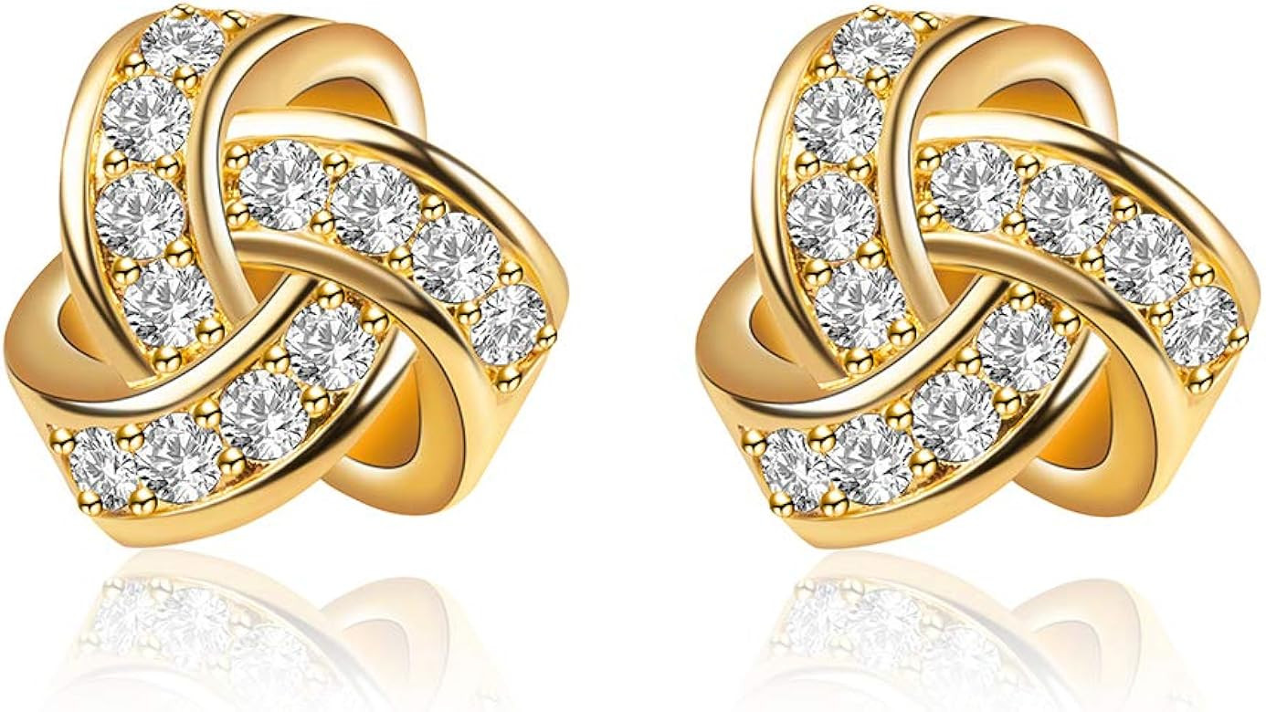 Q&D&S 14K Gold Plated Stud Earrings 925 Sterling Silver CZ Earrings Love Knot Post Cubic Zirconia... | Amazon (US)