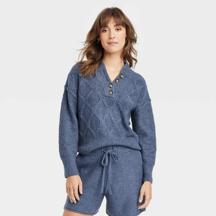 Women's Henley Neck Button-Front Pullover Sweater - Universal Thread™ | Target