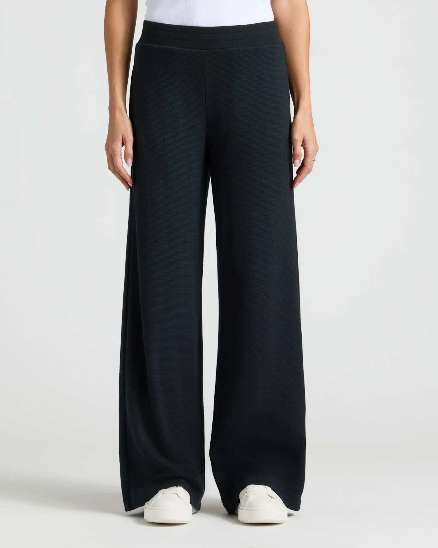 Womens Black Waffle Wide Leg Pants | True Classic