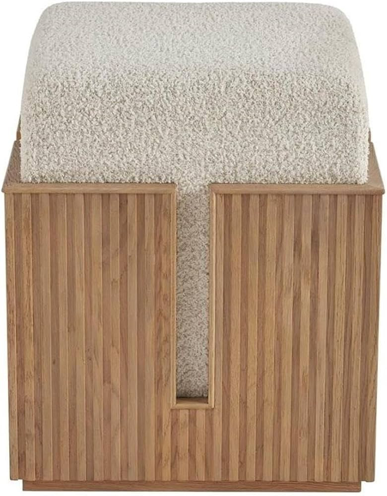 MAKLAINE Modern/Contemporary Accent Bunching Stool, Tan Skylark Finish, Upholstered Sheldon Ivory... | Amazon (US)