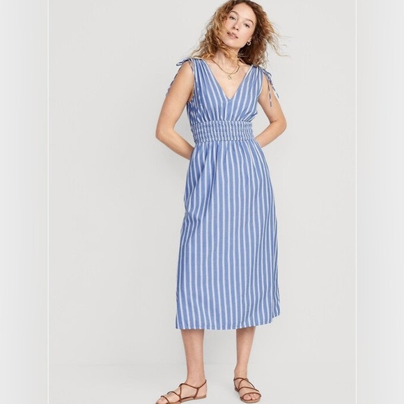 Old Navy Dress 4X Blue White Striped Tiered | Poshmark