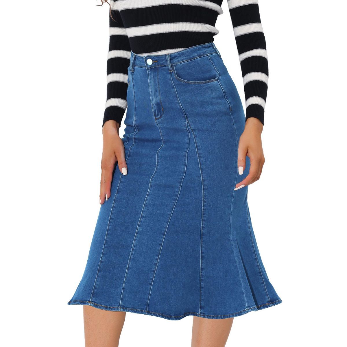Allegra K Women's High Waist Jean Denim Fishtail Ruffle Skirt | Target