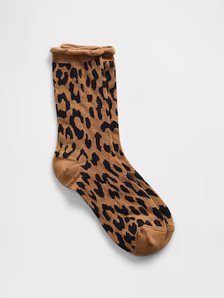 Leopard Ruffle Crew Socks | Gap (US)