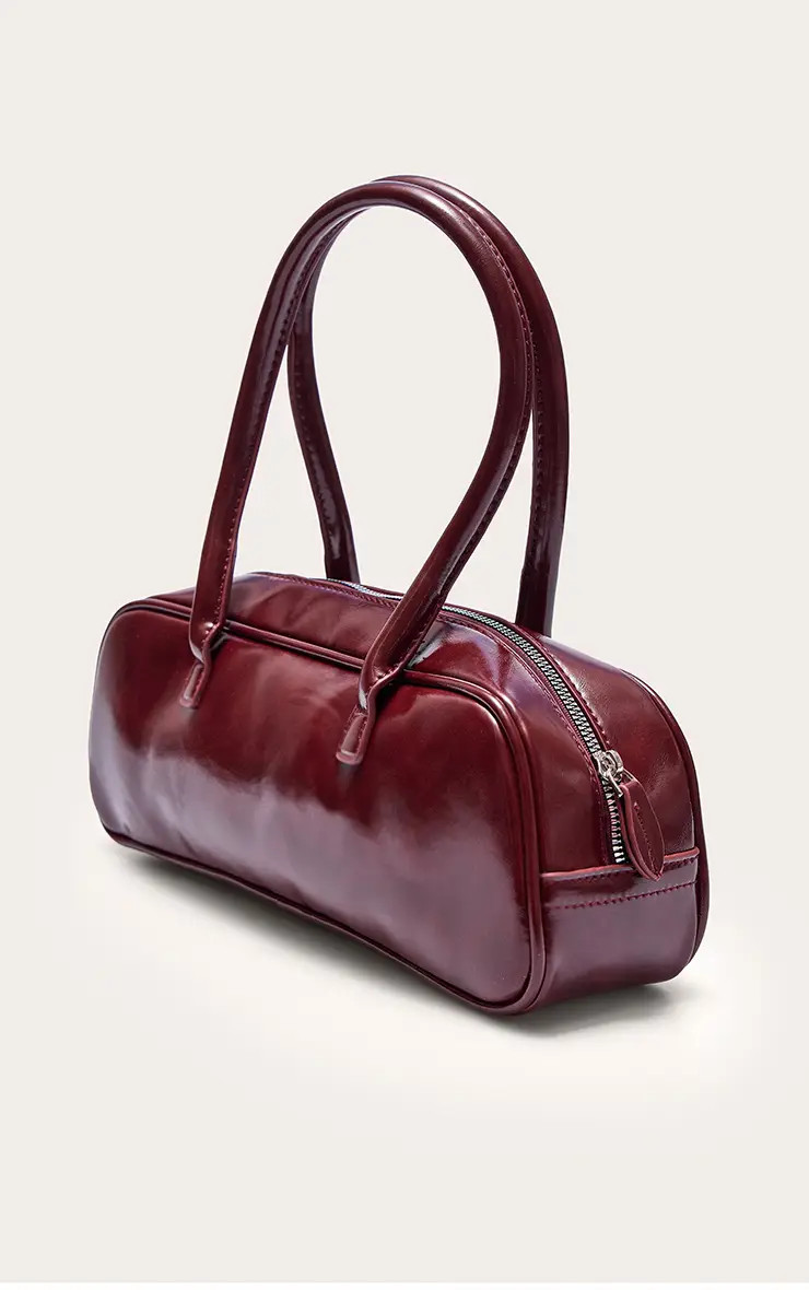 Burgundy Patent PU Baguette Shoulder Bag | PrettyLittleThing USA | PrettyLittleThing US