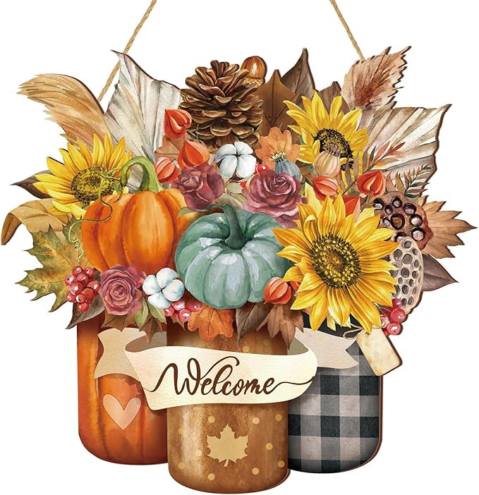 Boao Fall Welcome Door Sign Pumpkin Hanging Door Decor Thanksgiving Wooden Sign Autumn Door Decor... | Amazon (US)