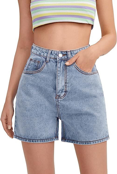 SweatyRocks Women's High Waist Straight Leg Denim Shorts Solid Jean Shorts Summer Hot Pants with ... | Amazon (US)