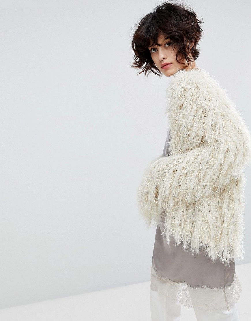 J.O.A Oversized Cardigan In Shaggy Knit - Cream | ASOS US