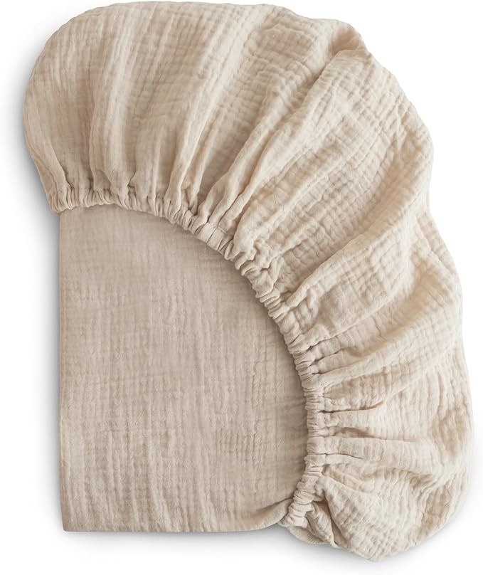 mushie Extra Soft Muslin Fitted Crib Sheet | 192 Thread Count | 28"x 52" (Fog) | Amazon (US)