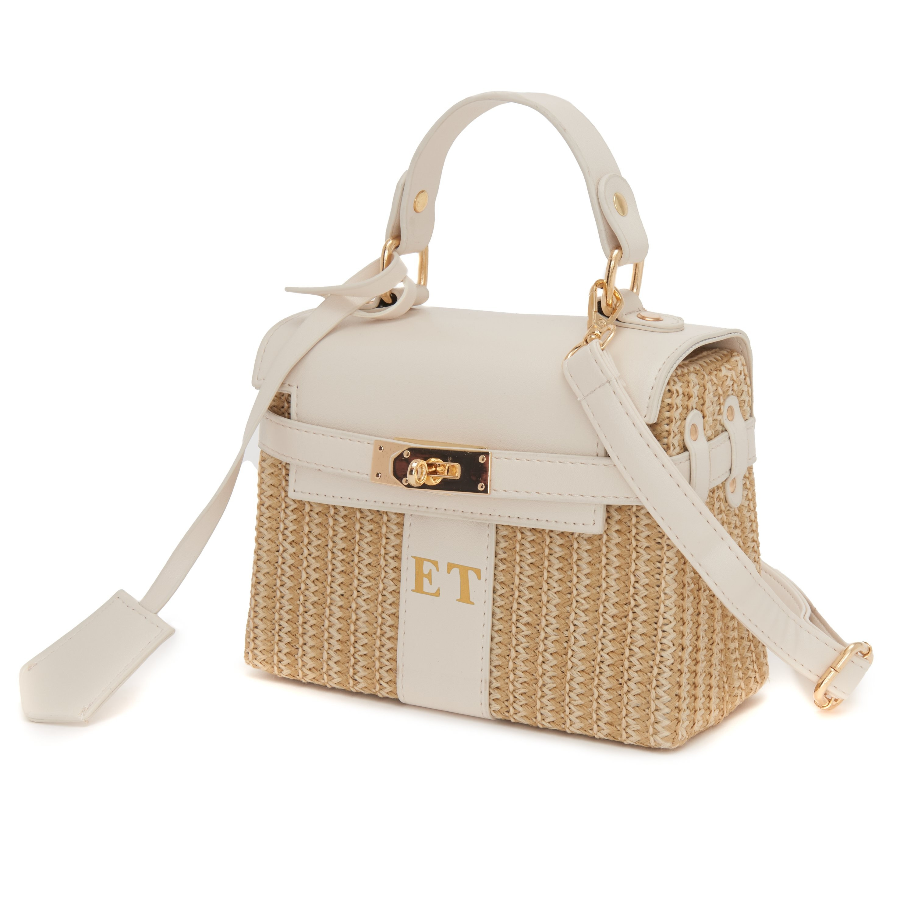 Lily and Bean Mini Rattan Crossbody with Initials White | Lily and Bean