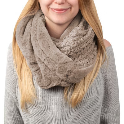 Pavilion Gift Company - Soft Beige -  Cable Knit & Faux Fur Infinity Scarf - Sweaters and Shawls | Target