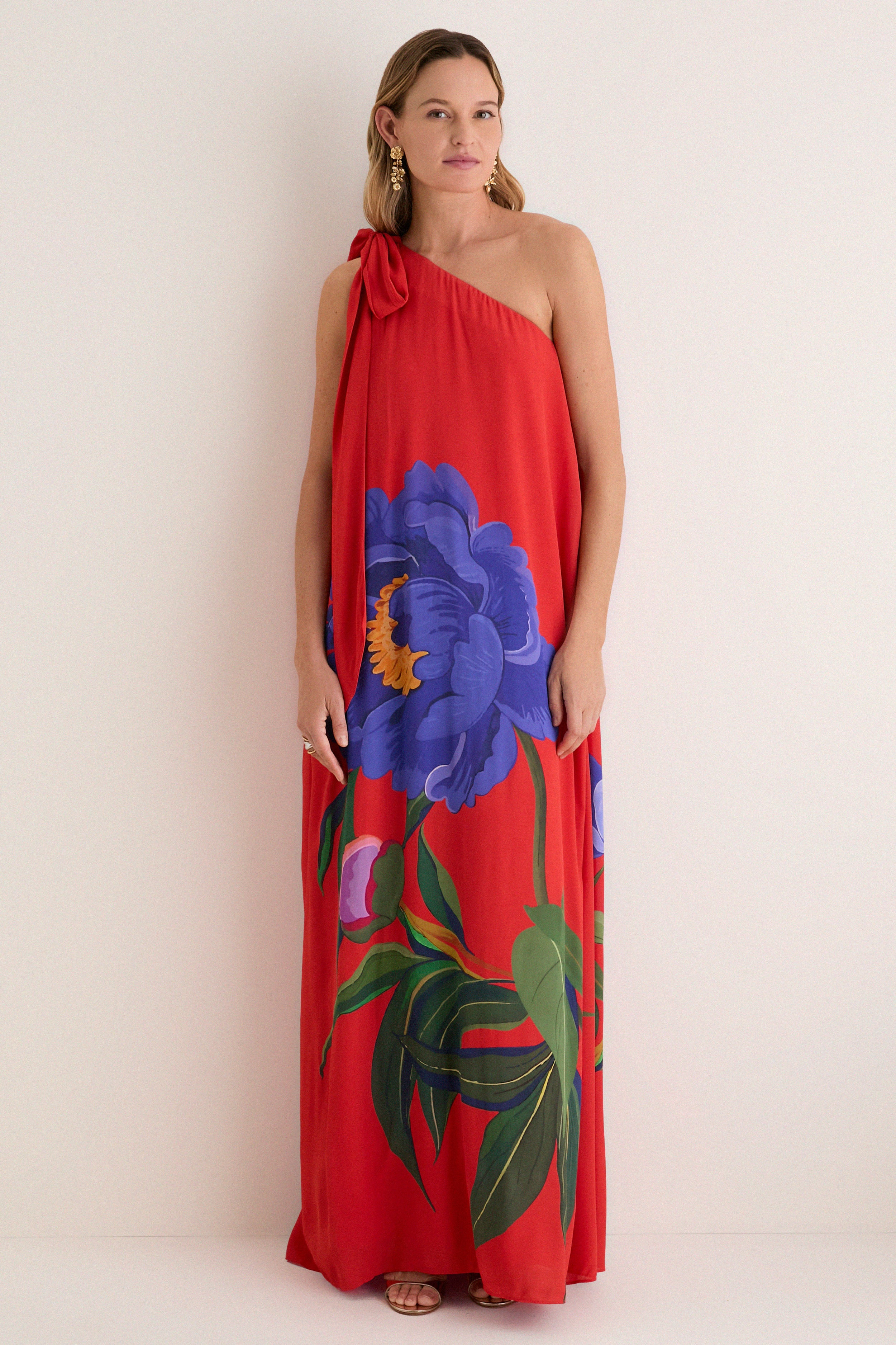 Floral Candy Red One Shoulder Lani Dress | Tuckernuck (US)