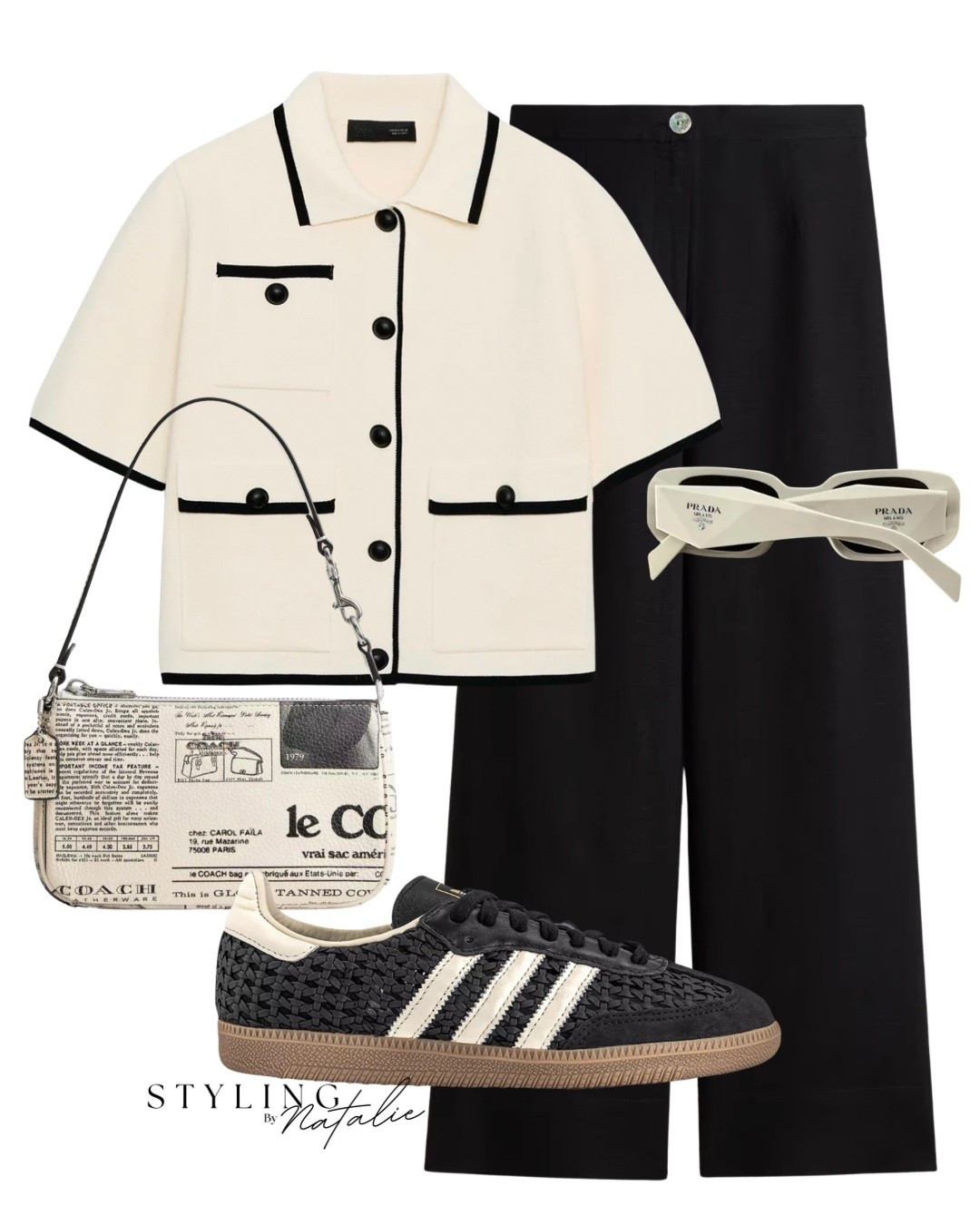 Neutral look 🥨 
Cardigan with contrast trim, tailored linen trousers, Adidas Samba trainers, Prada sunglasses, Coach newspaper print bag. 
Causal chic, smart casual, summer outfit, Zara, H&M, button up top, work wear

#LTKuk #LTKeurope #LTKworkwear