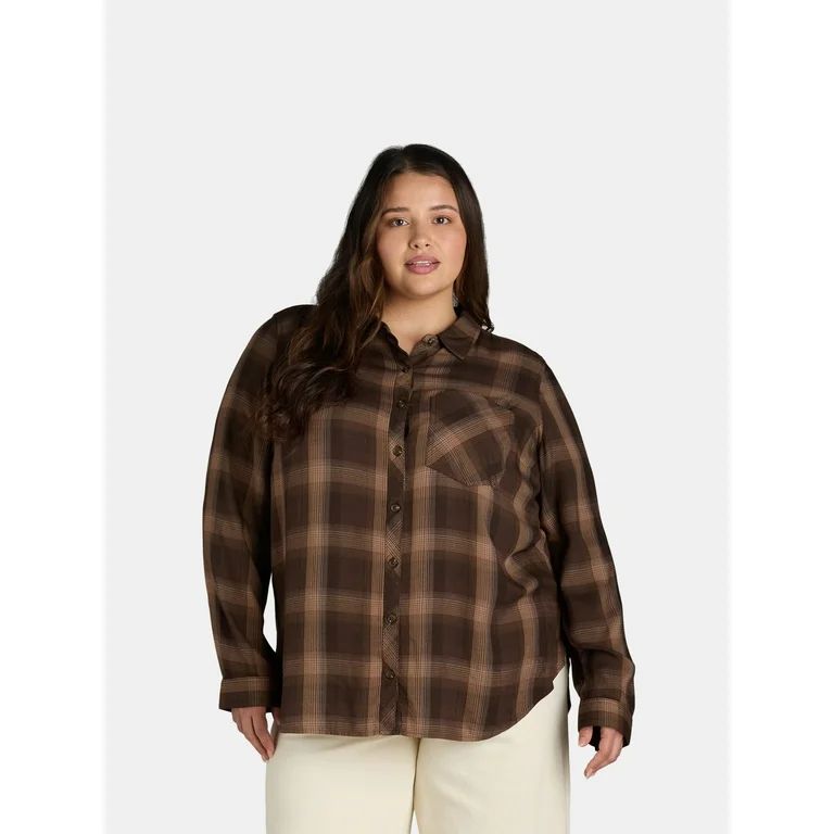 Terra & Sky Women's Plus Plaid Button-Down Shirt, Sizes 0X-5X | Walmart (US)