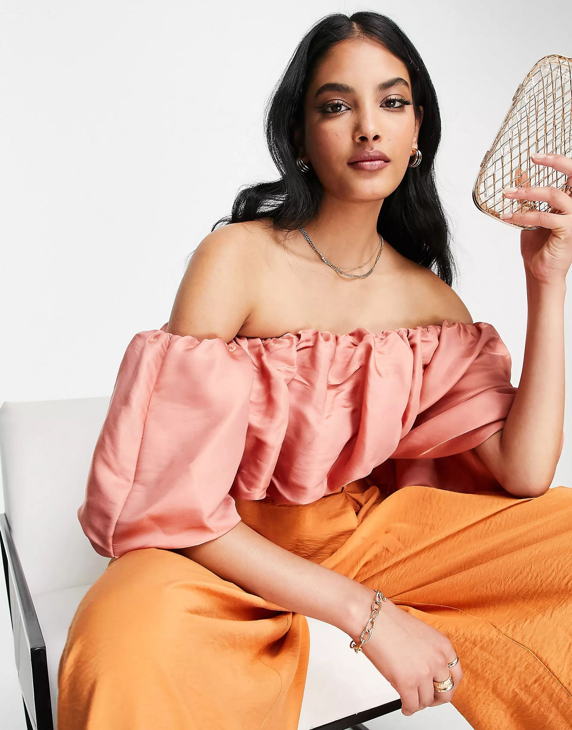 ASOS DESIGN volume ruffle off shoulder occasion top in pink | ASOS (Global)