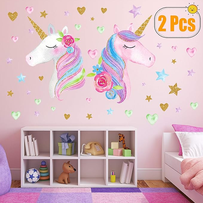 2 Sheets Large Size Unicorn Wall Decor,Removable Unicorn Wall Decals Stickers Decor for Gilrs Kid... | Amazon (US)