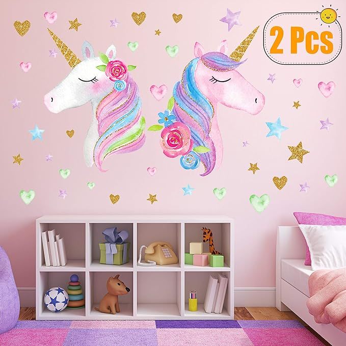 2 Sheets Large Size Unicorn Wall Decor,Removable Unicorn Wall Decals Stickers Decor for Gilrs Kid... | Amazon (US)