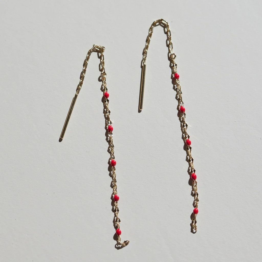 Red Portia Threader Earrings | Nickel and Suede
