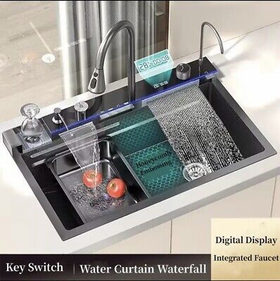 New stainless steel waterfall kitchen sink large single hole Digital Display  | eBay | eBay US