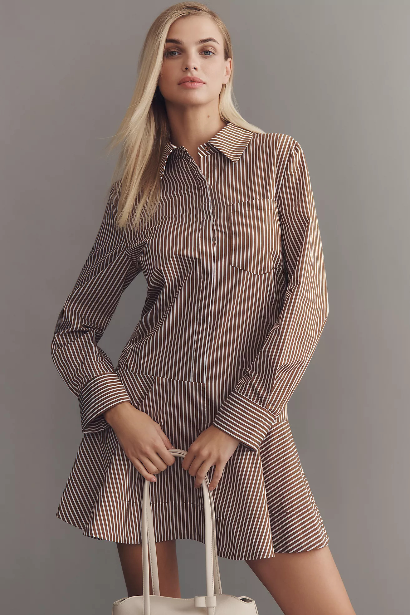 English Factory Long-Sleeve Drop-Waist Mini Shirt Dress | Anthropologie (US)