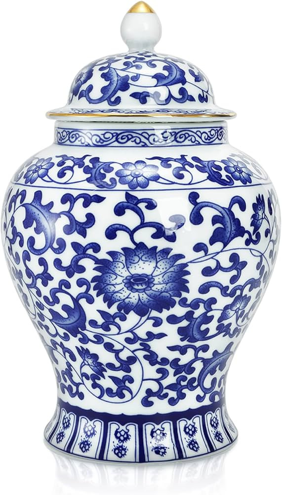 Goaste Blue and White Ginger Jar with Lid, 7.2 Inch Chinoiserie Porcelain Ginger Jars Airtight, D... | Amazon (US)