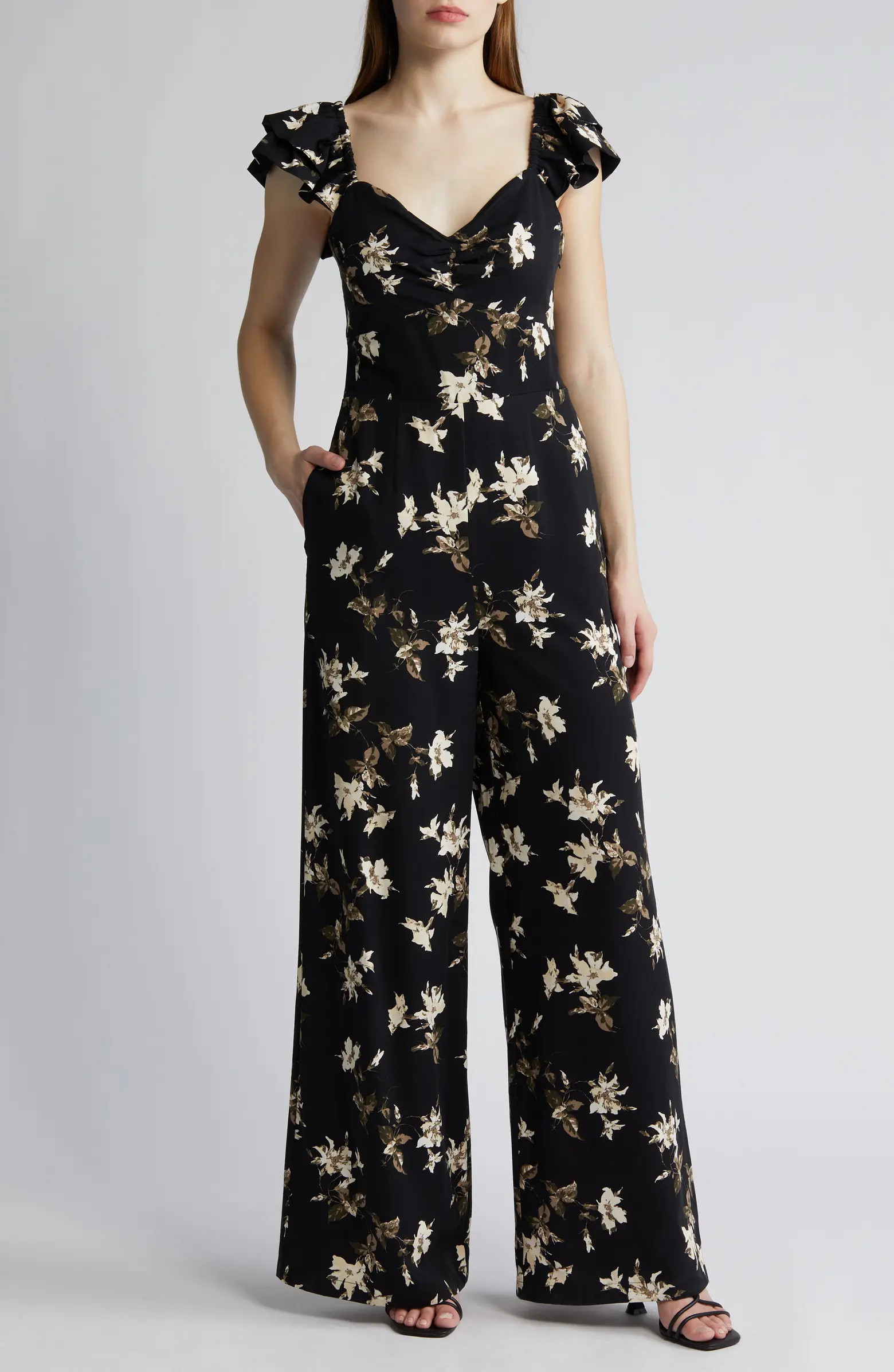 Floral Cap Sleeve Wide Leg Jumpsuit | Nordstrom