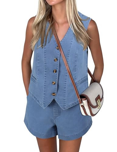 Nitzana Women Denim 2 Piece Sets Denim Outfit Matching Sets Jeans Shorts Sets Sleeveless Vest Two Piece Western Outfits 2026 | Amazon (US)