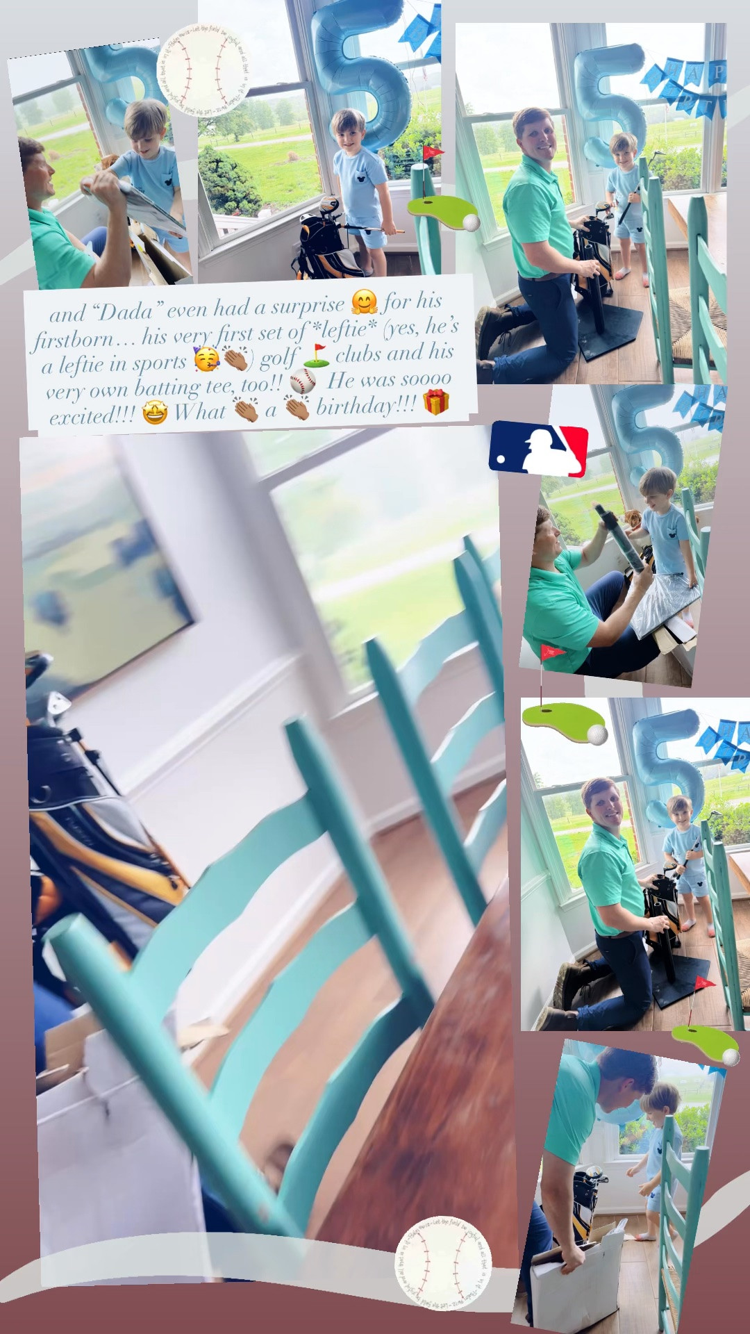 and “Dada” even had a surprise 🤗 for his firstborn… his very first set of *leftie* (yes, he’s a leftie in sports 🥳👏🏽) golf ⛳️ clubs and his very own batting tee, too!! ⚾️  He was soooo excited!!! 🤩 What 👏🏽 a 👏🏽 birthday!!! 🎁