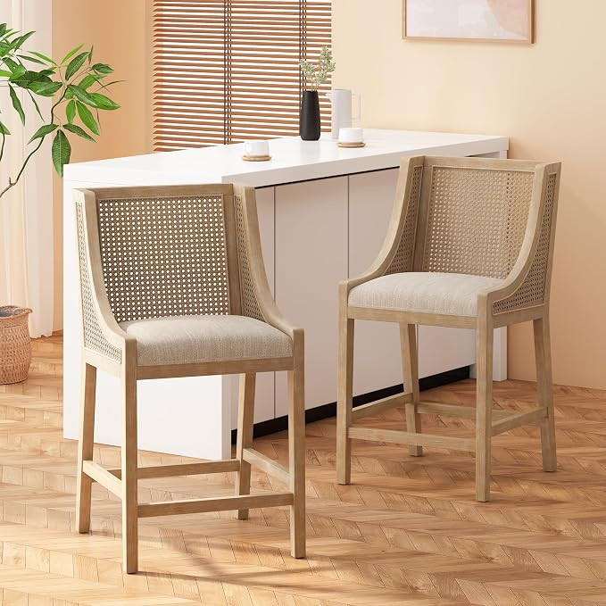 GDFStudio Counter Stools Set of 2,French Country Upholstered Counter Height Bar Stools with Back ... | Amazon (US)