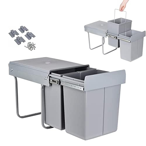 ybaymy Pull Out Kitchen Waste Bin Under Cabinet 20L + 20L Recycling Kitchen Cabinet Trash Can wit... | Amazon (UK)