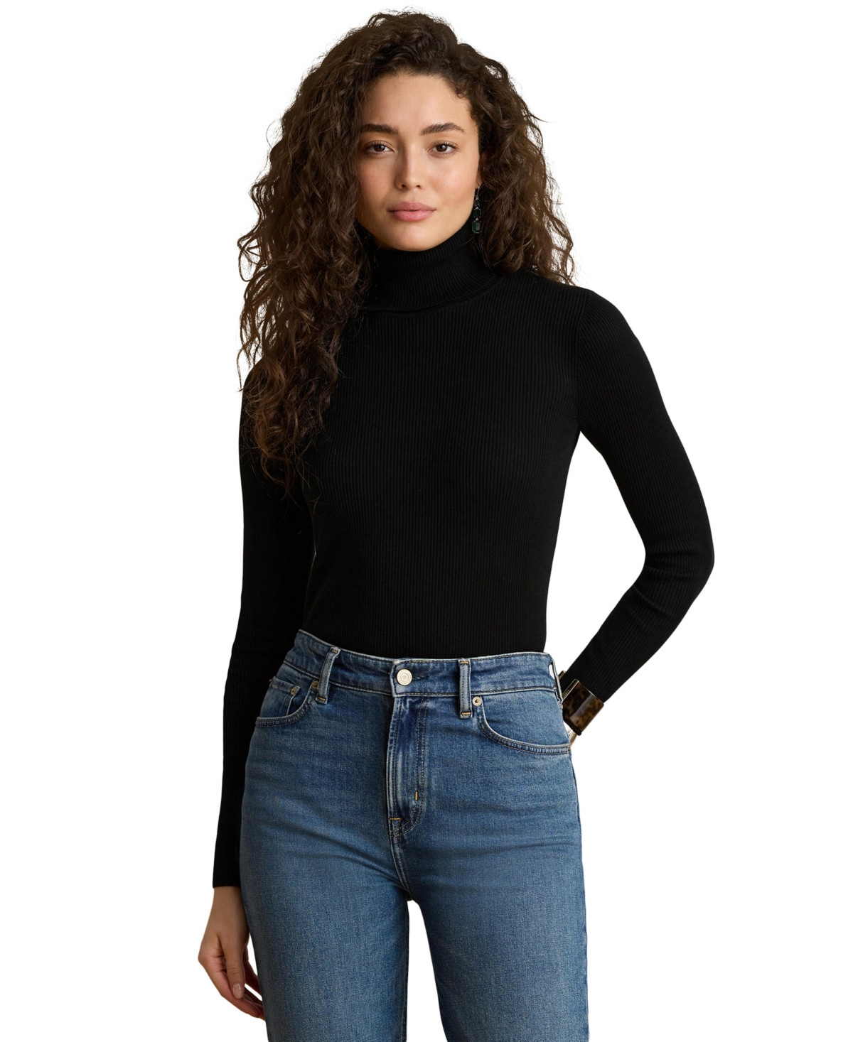 Lauren Ralph Lauren Women's Ribbed Slim-Fit Cotton-Blend Turtleneck - Black | Macy's