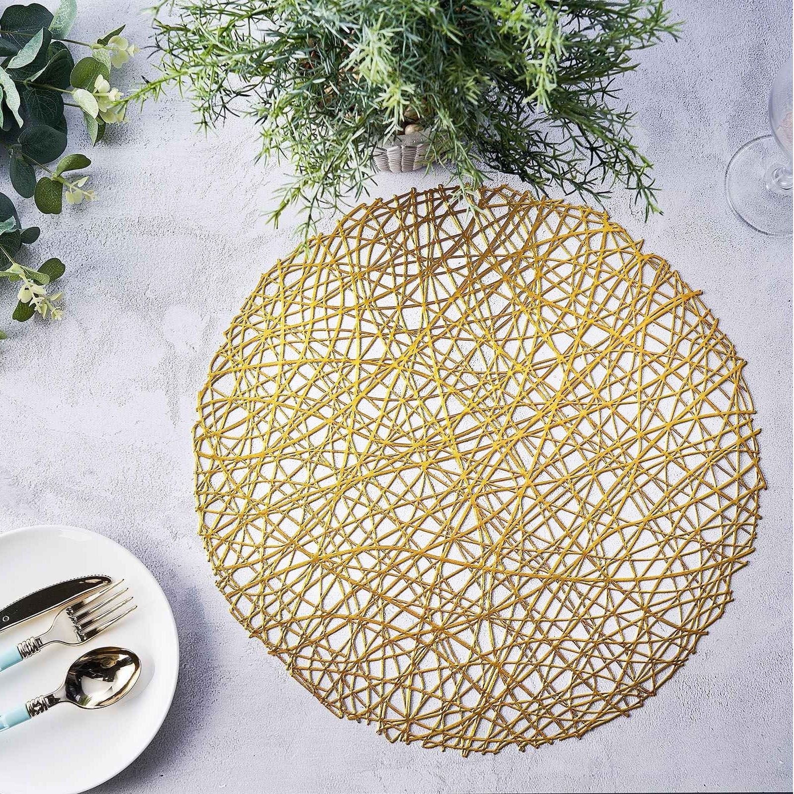 Efavormart 6 Pack 15" Gold Round Woven Vinyl Placemats Non Slip Dining Table Placemats For Weddin... | Walmart (US)