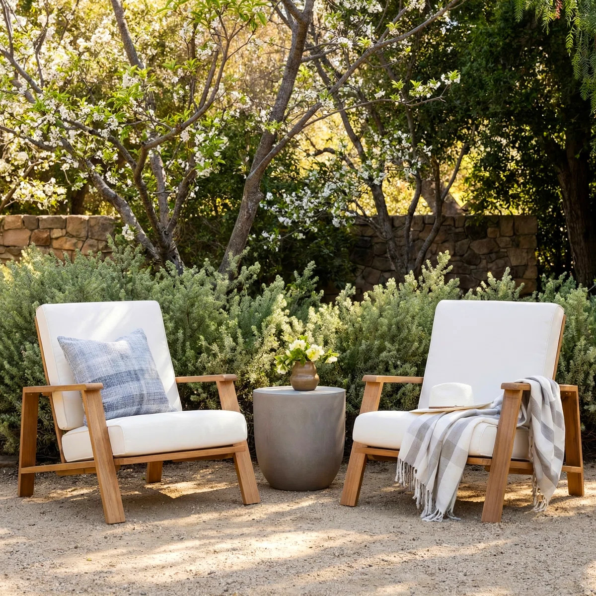 Isham Acacia Outdoor Lounge Chair (Set of 2) | Wayfair North America