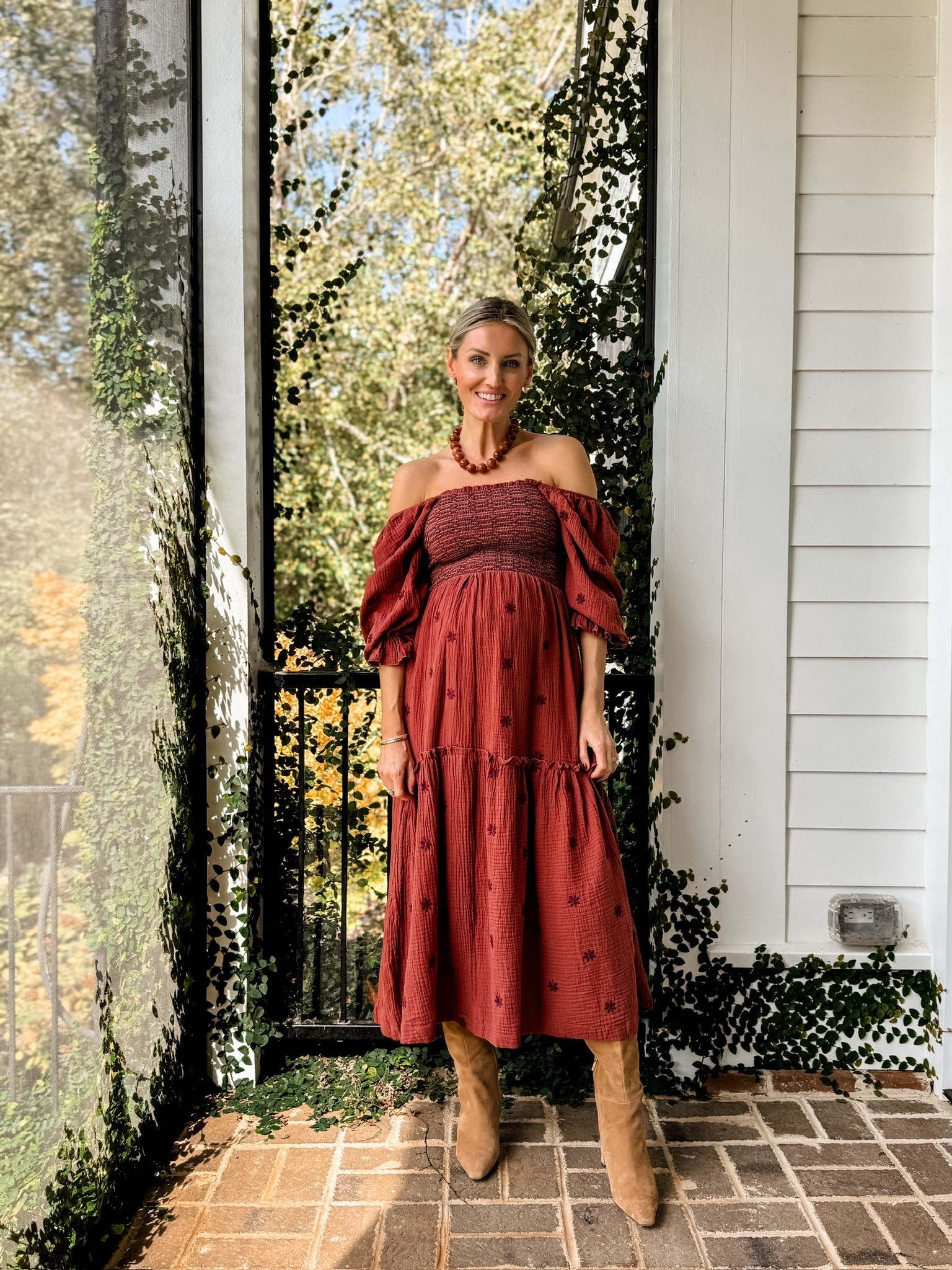 I have been so impressed with this rust colored Amazon dress! I actually wore this for our fall family photos! In this photo, I made it off the shoulder, but you can also pull the sleeves up! Such a comfortable dress for Thanksgiving! I’m wearing a S!

Loverly Grey, Thanksgiving outfit, Thanksgiving dress, fall dress, maternity, Amazon 

#LTKSeasonal #LTKHoliday #LTKStyleTip