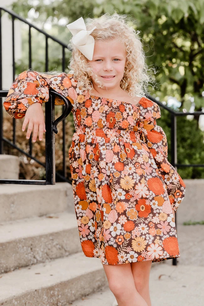 Kid's Daisy Dreamin' Brown Floral Dress | Pink Lily