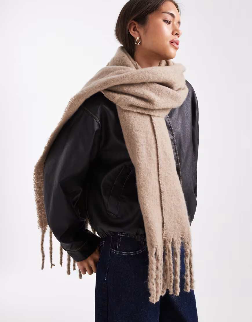 Pieces super soft tassel scarf in silver mink | ASOS (Global)