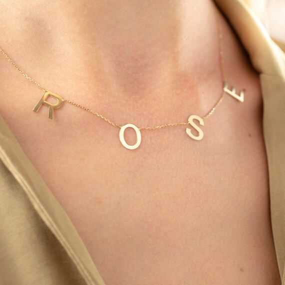 Name Necklace, 14K Solid Gold, Nameplate Necklace, Initial Necklace, Letter Necklace, Monogram Ne... | Etsy (US)
