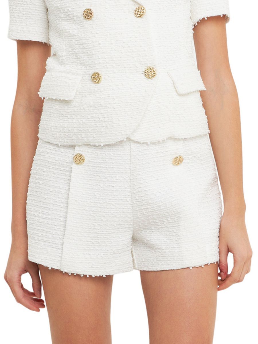 Shop Endless Rose Tweed Double Button Shorts | Saks Fifth Avenue | Saks Fifth Avenue
