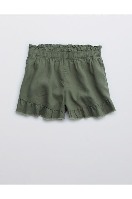 Aerie High Waisted Ruffle Short Women's Olive Fun S | American Eagle Outfitters (US & CA)