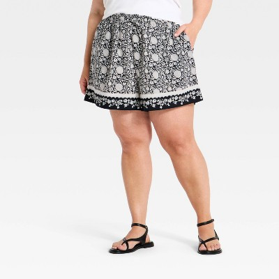 Women's High-Rise Tropical Print Pull-On Shorts - Universal Thread™ Black S | Target