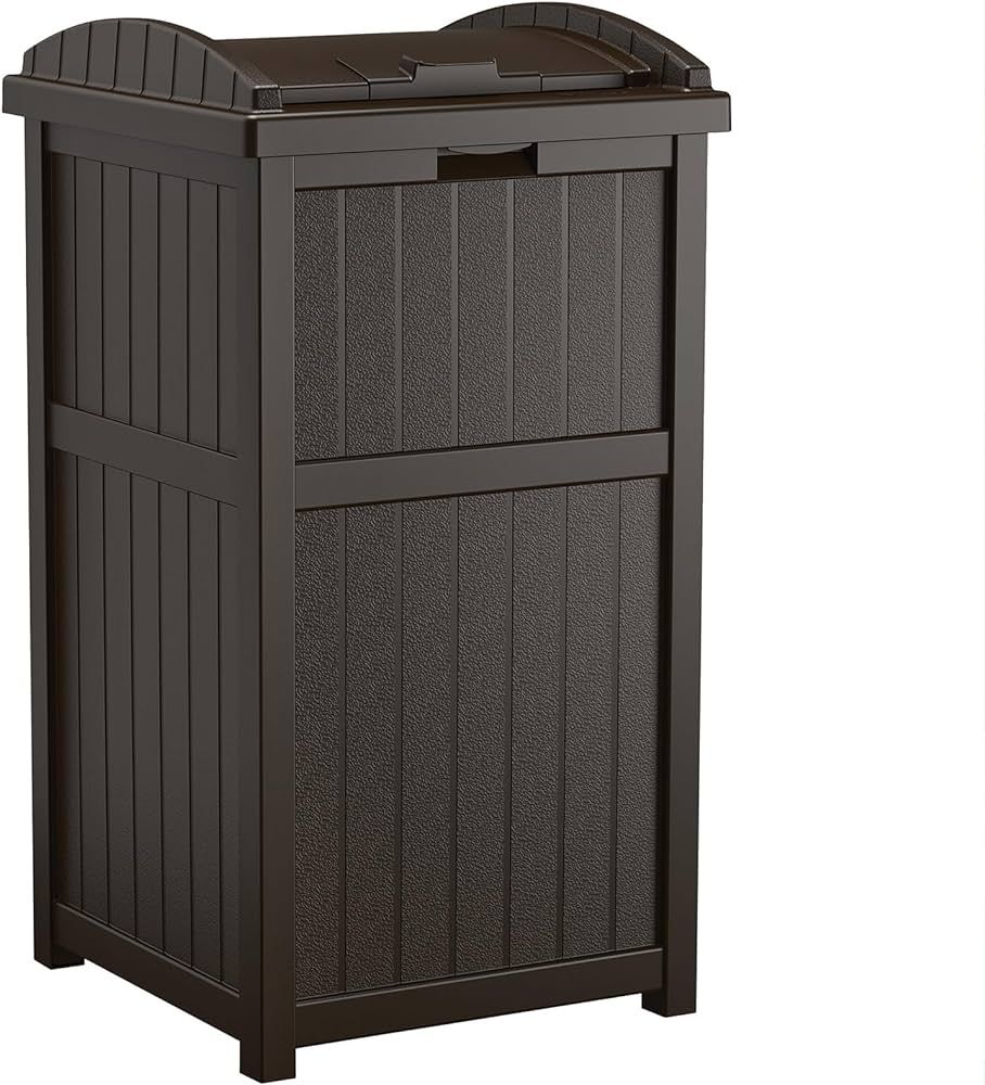 Suncast 33 Gallon Durable Plastic Hideaway Outdoor Garbage Can with Secure Lid and Wicker Design ... | Amazon (US)