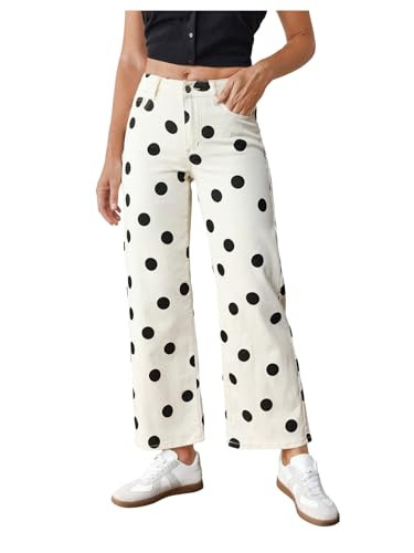 WDIRARA Women's Polka Dots Jeans Vintage Stretchy Straight Leg Denim Pants | Amazon (US)