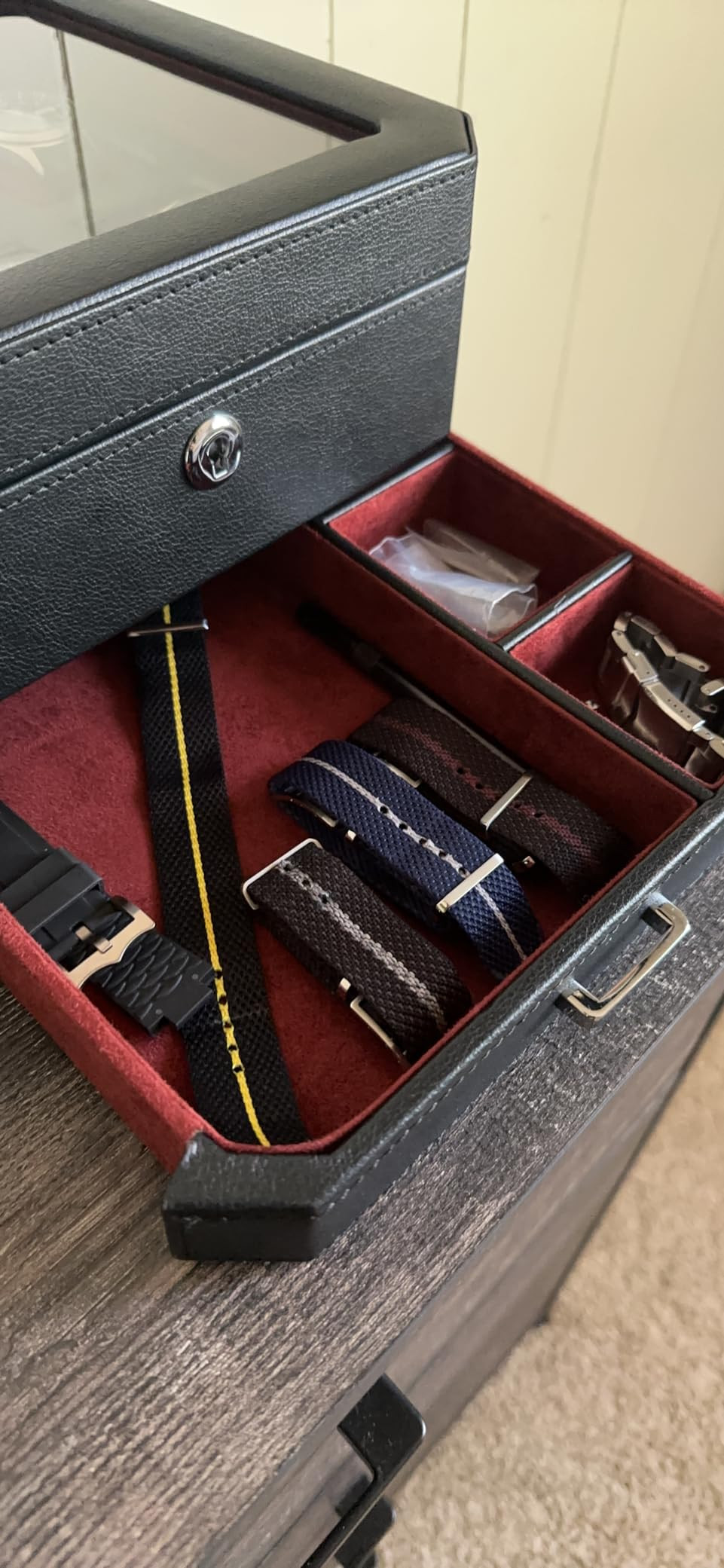 Gift Set 6 Slot Leather Watch Box with Valet Drawer - Luxury Watch Case Display Organizer, Micros... | Amazon (US)