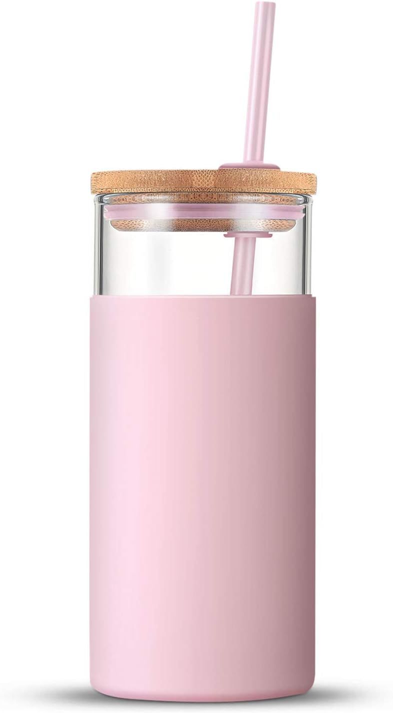 tronco 20oz Glass Tumbler Straw Silicone Protective Sleeve Bamboo Lid - BPA Free | Amazon (US)