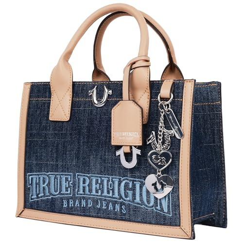 True Religion Denim Tote Bag, Bombe Logo Shoulder Carryall with Horseshoe Hardware and Strap Hand... | Amazon (US)
