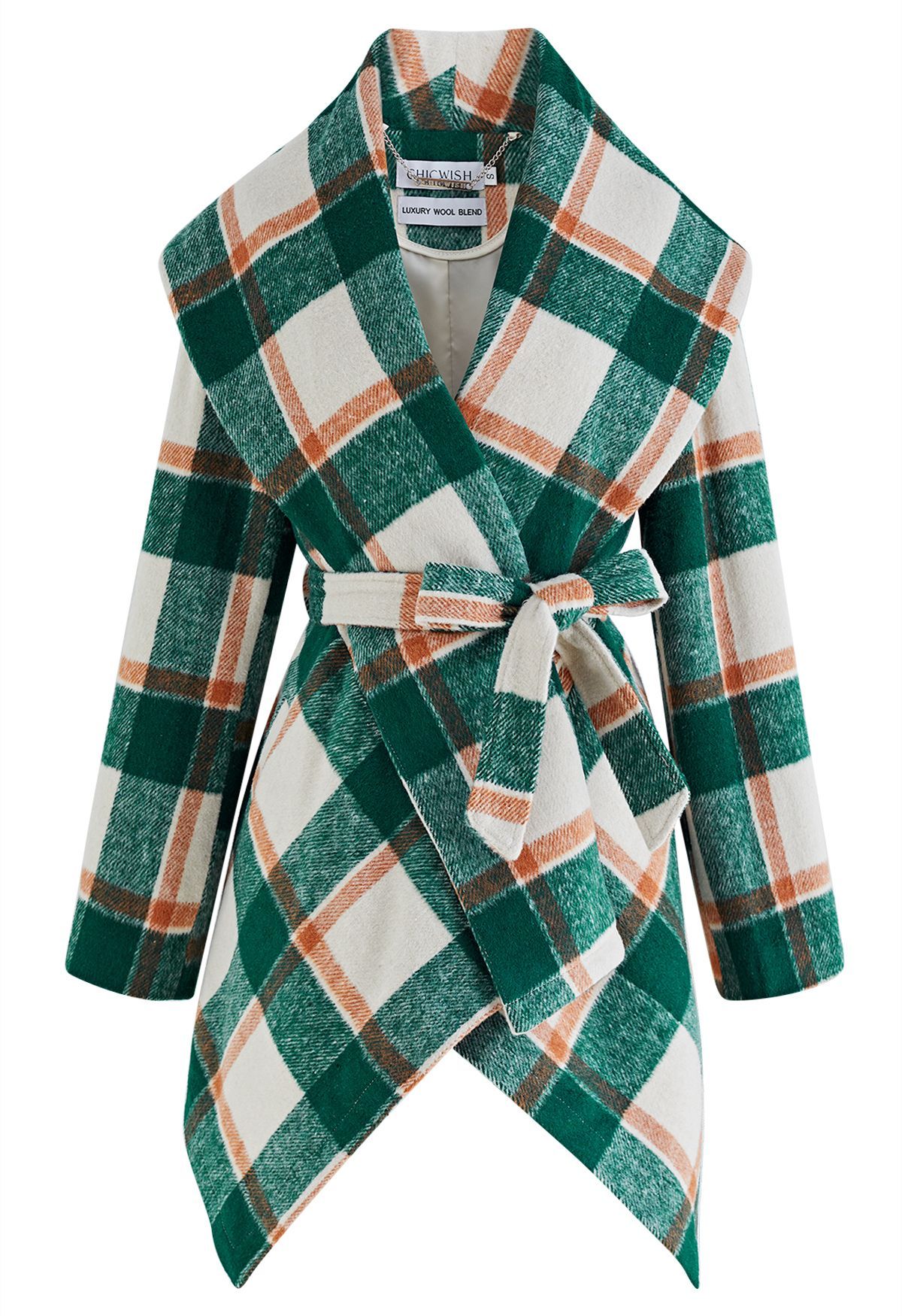 Plaid Pattern Rabato Coat in Green | Chicwish