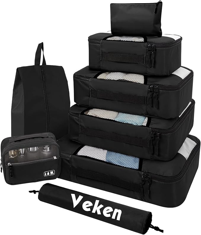 8 Set of Various Colored Packing Cubes for Suitcases in 4 Sizes(Extra Large, Large, Medium, Small... | Amazon (US)