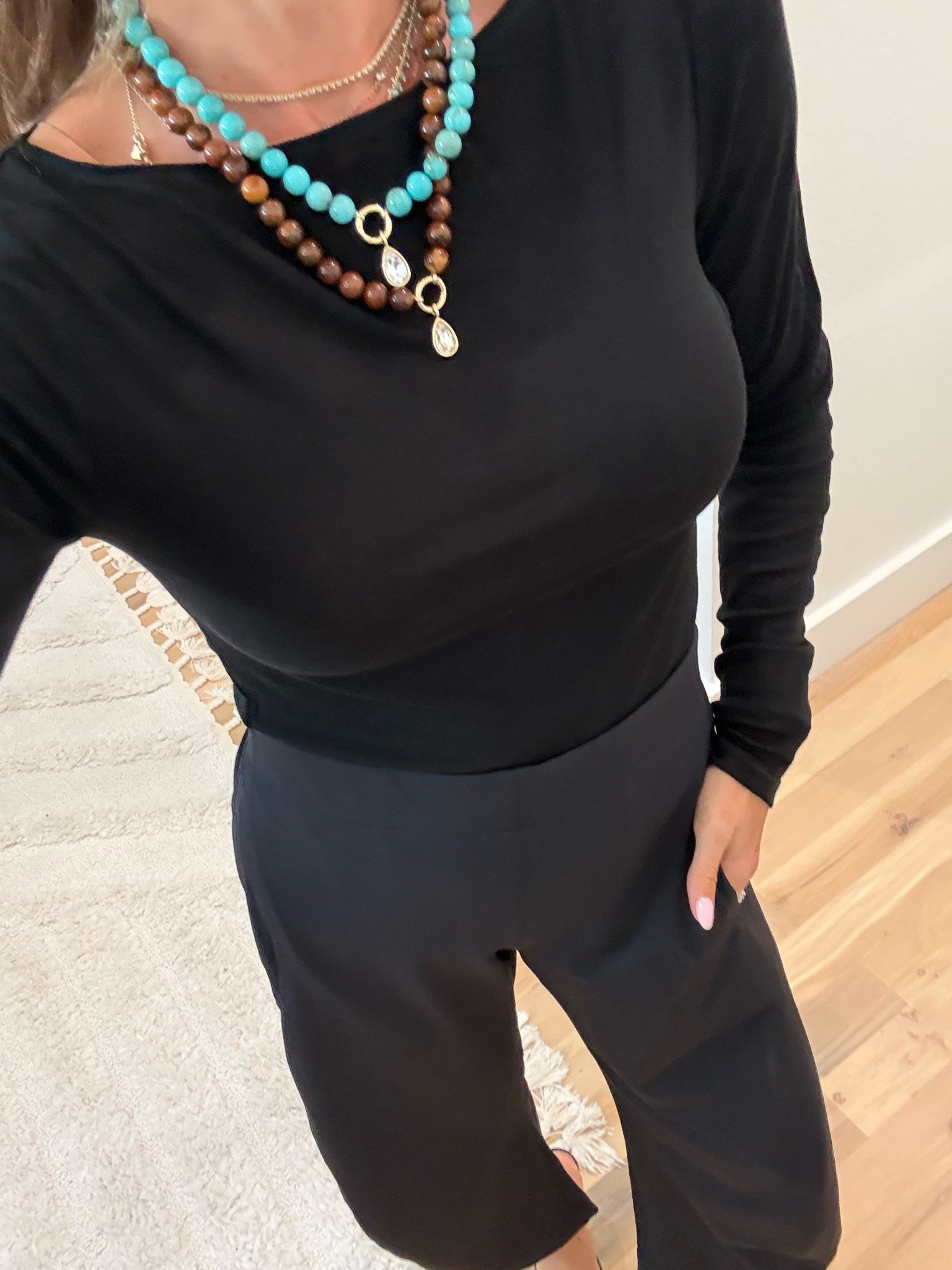 Love these trending necklaces long sleeve soft top wide leg pants size 0 petite

#LTKPetite #LTKSaleAlert