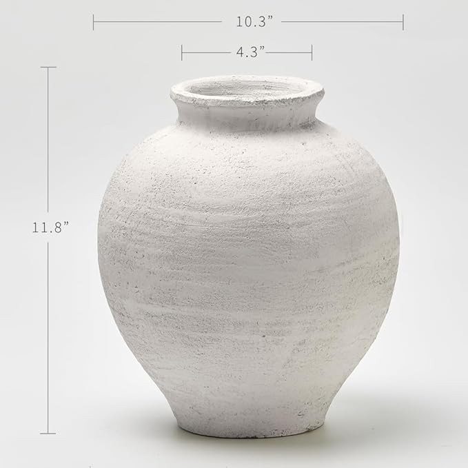 LB2 White Ceramic Large Vase, 11" Tall Zen Style vase, Terra Cotta Pitcher Vase, Distressed Farmh... | Amazon (US)
